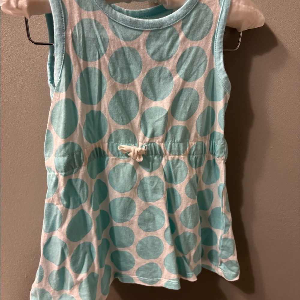 Aqua Polka Dot Kids Sleeveless dress with pockets. Primary co.